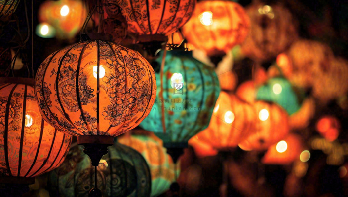 灯笼喜庆中秋佳节夜晚，元宵节摄影图