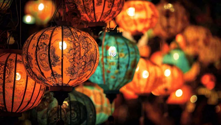 灯笼喜庆中秋佳节夜晚，元宵节摄影图