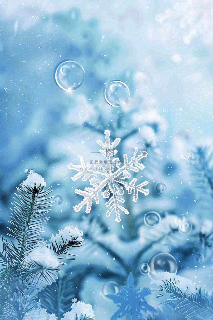 冬天松树雾凇雪花蓝白寒冷立冬冬至大雪小雪背景
