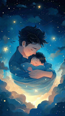 父爱如山父亲节温情亲情爱意深蓝唯美星光手绘插画