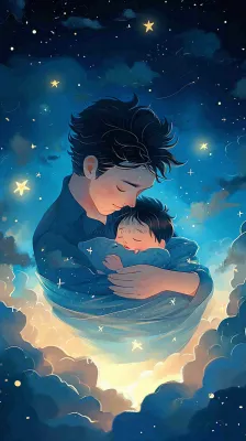 父爱如山父亲节温情亲情爱意深蓝唯美星光手绘插画 父爱如山父亲节温情亲情爱意深蓝唯美星光手绘插画