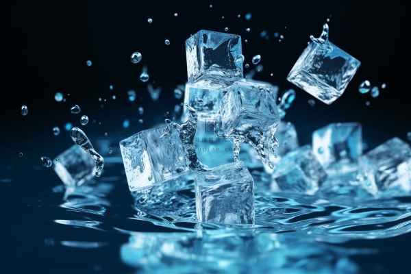 冰块掉落在水面上溅起水珠摄影图