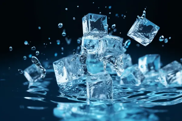 冰块掉落在水面上溅起水珠摄影图