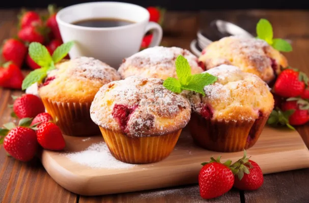 小蛋糕草莓甜点下午茶摄影图