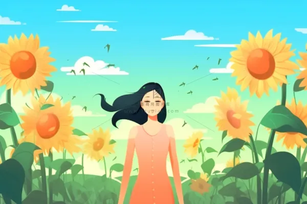 向日葵太阳花从女孩背景 向日葵太阳花从女孩背景