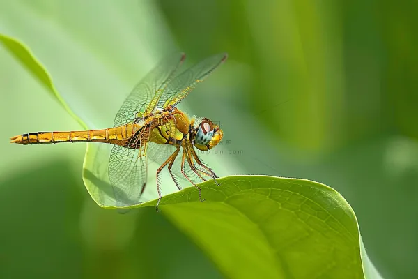 蜻蜓绿叶上停留的竹蜻蜓昆虫春天摄影图