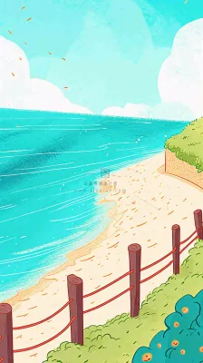 海边沙滩玩耍旅行夏日假期游玩手绘插画,可爱清新,夏至小暑大暑 海边沙滩玩耍旅行夏日假期游玩手绘插画,可爱清新,夏至小暑大暑