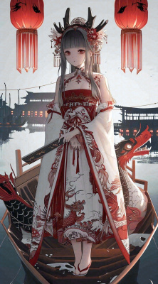 少女漫画古风灯笼夜晚夜景船只手绘插画 少女漫画古风灯笼夜晚夜景船只手绘插画