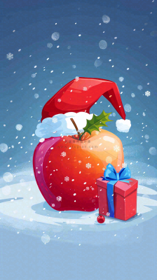 戴圣诞帽的红色苹果平安夜创意卡通插画背景