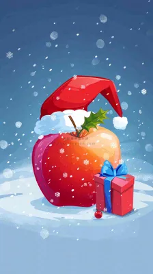 戴圣诞帽的红色苹果平安夜创意卡通插画背景