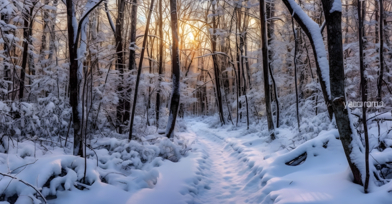 茫茫的雪原宁静安宁清晨日出霞光普照摄影图