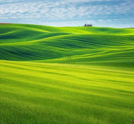 春天连绵山脉绿色草地郊游，清新惊蛰春分摄影图