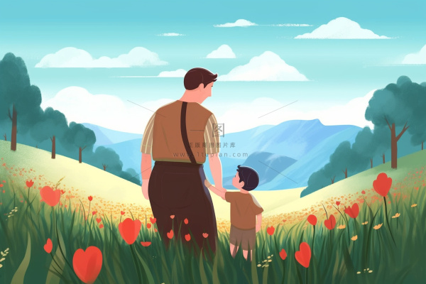 父子草地陪伴清新背景 父子草地陪伴清新背景