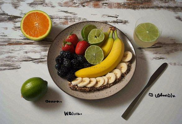 美食水果拼盘早餐沙拉咖啡，牛油果香蕉草莓奇异果果汁摄影图