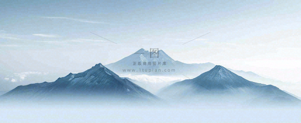 雪山山脉云层云端意境冰山，自然风景冬天蓝天白云摄影图