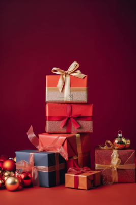 新年节日礼物红色礼盒摄影图