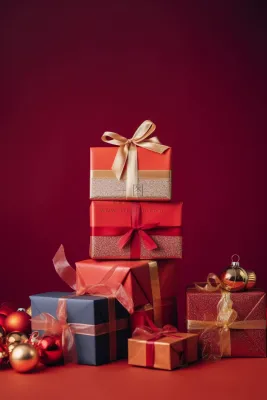 新年节日礼物红色礼盒摄影图
