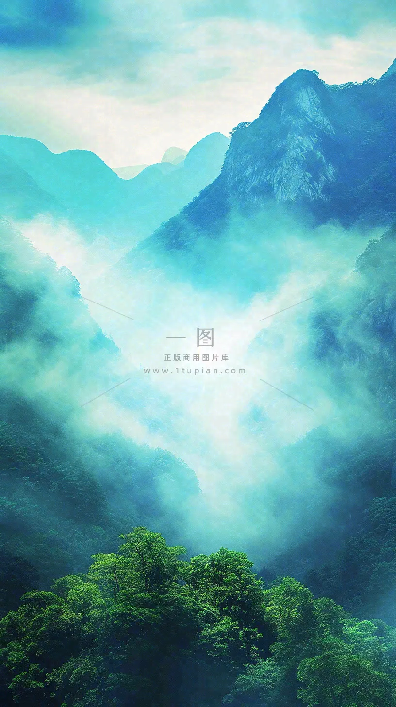 中国风高山绿植森林丛林，阳光蓝天白云，户外