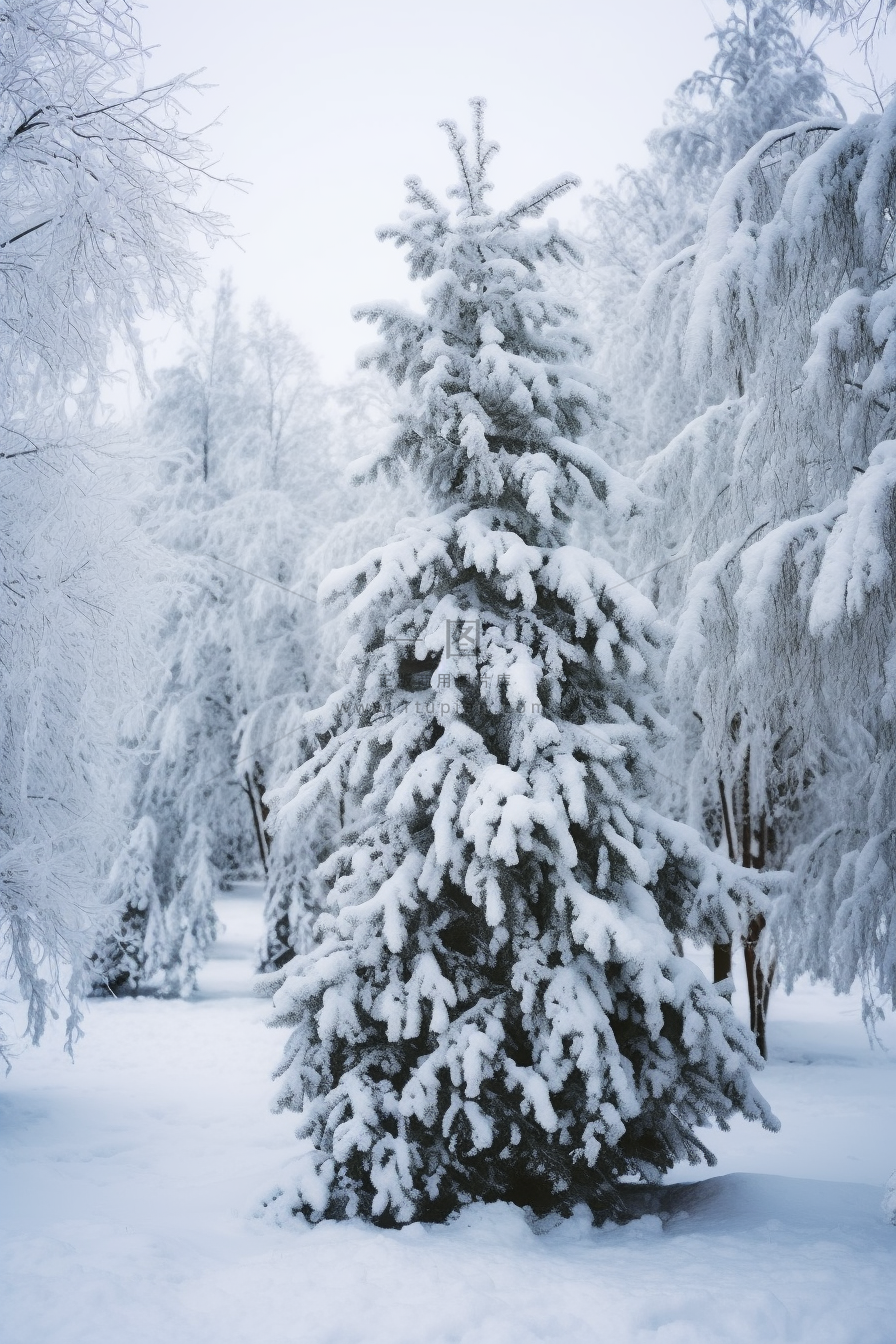 冬天白雪覆盖的山林雾凇摄影图