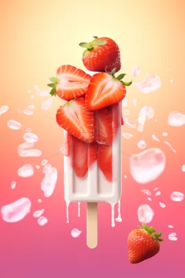 草莓棒冰夏日清凉冰淇淋冰棒摄影图