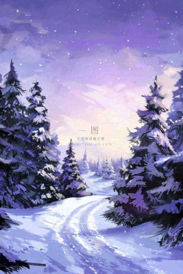 冬天白雪覆盖寒冷唯美雪景大寒插画背景