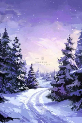 冬天白雪覆盖寒冷唯美雪景大寒插画背景