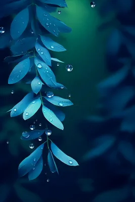 树叶蓝色雨滴简约清新背景 树叶蓝色雨滴简约清新背景