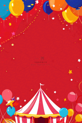 马戏团气球游乐园红色插画愚人节背景 马戏团气球游乐园红色插画愚人节背景