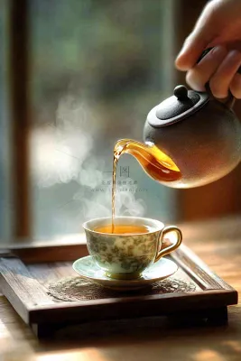 茶叶倒茶茶壶茶杯红茶摄影图