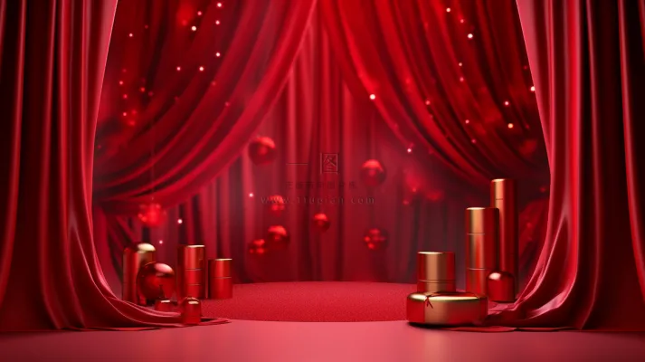中国风红色婚庆节日年会舞台产品展示台创意图3D建模摄影图