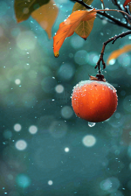 秋冬柿子树的果实寒冷霜降摄影图 秋冬柿子树的果实寒冷霜降摄影图