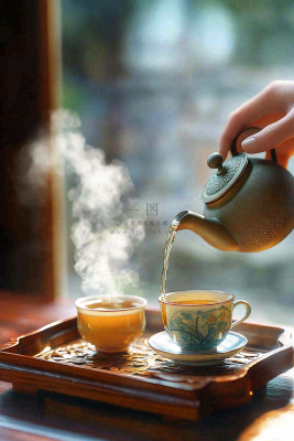 茶叶倒茶茶壶茶杯红茶摄影图
