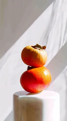 水果柿子苹果番茄芒果光影摄影，简约白色