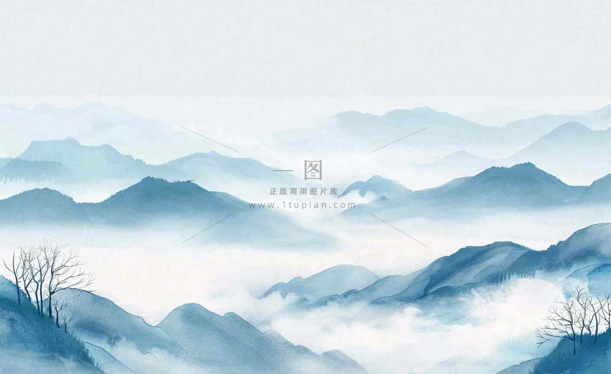 中国风水墨山水画青山山峦叠嶂云雾清明端午寒露古风插画背景