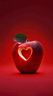红色苹果掏爱心形状创意平安夜摄影图