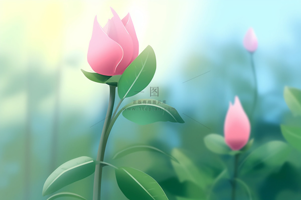 粉蓝色清爽夏日大气花朵扁平背景 粉蓝色清爽夏日大气花朵扁平背景