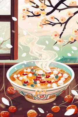 腊八粥春节习俗腊八节卡通插画背景