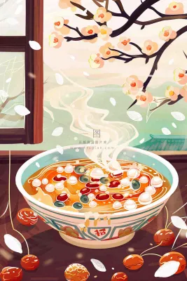 腊八粥春节习俗腊八节卡通插画背景