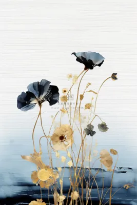 中国风意境线条金色荷花背景 中国风意境线条金色荷花背景