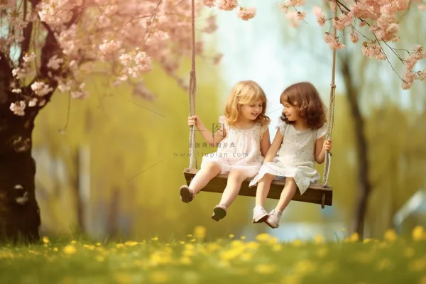 秋天荡秋千的女孩童话公主摄影图