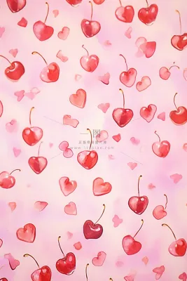 红色樱桃爱心樱桃车厘子可爱粉色插画壁纸