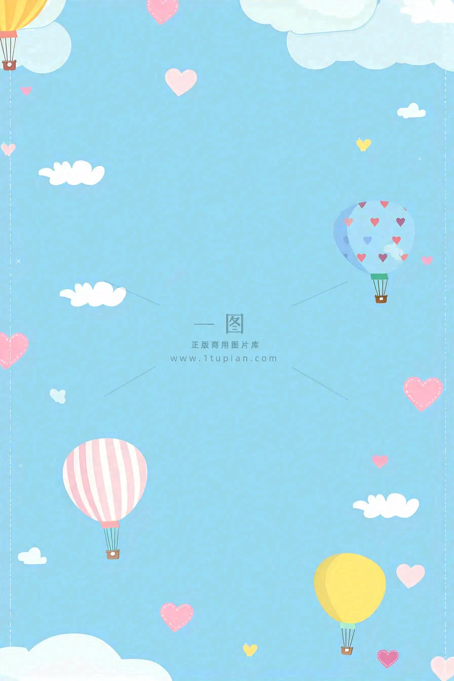 蓝色天空白云热气球儿童节卡通插画背景