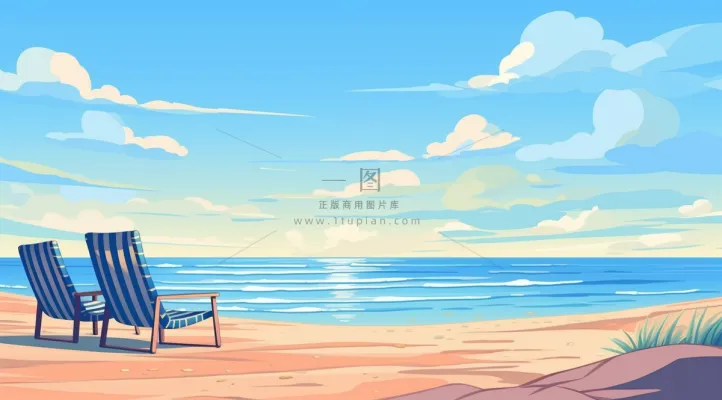 夏日海滩沙滩椅海浪卡通插画背景