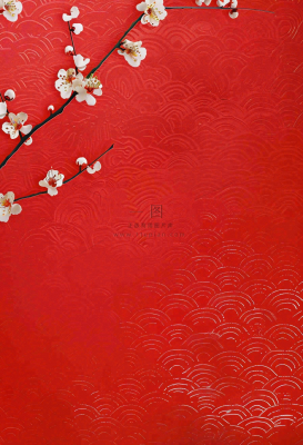 红色国风背景梅花花朵插画元旦背景