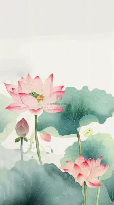 夏天荷花荷叶清凉小清新淡雅小暑大暑处暑插画背景