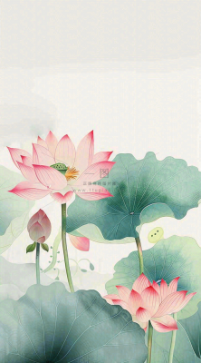 夏天荷花荷叶清凉小清新淡雅小暑大暑处暑插画背景 夏天荷花荷叶清凉小清新淡雅小暑大暑处暑插画背景