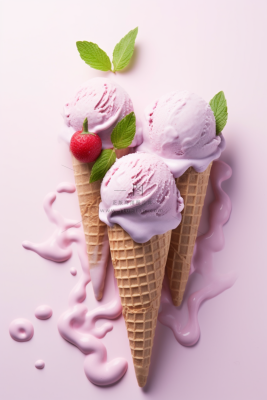 香芋冰淇淋球融化紫色背景摄影图