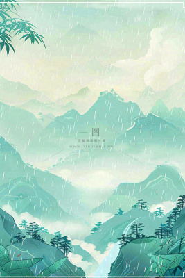 春天中国风古风山水水墨画雨天雨水谷雨清明插画背景 春天中国风古风山水水墨画雨天雨水谷雨清明插画背景