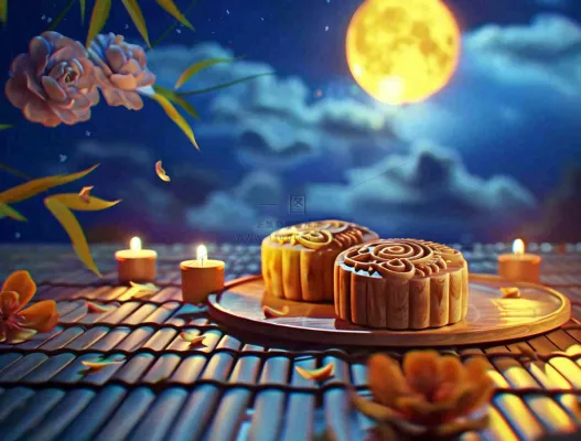 夜色下的中国传统月饼圆圆的中秋月亮中国传统节日糕点摄影图