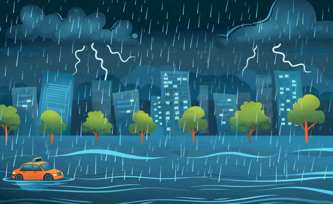 暴雨天气预警自然灾害卡通插画背景
